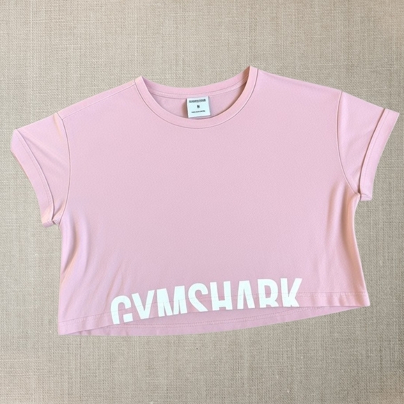 Gymshark Tops - Gymshark Fraction Cropped Tee Cuffed Sleeves Baby Pink M Gym Workout